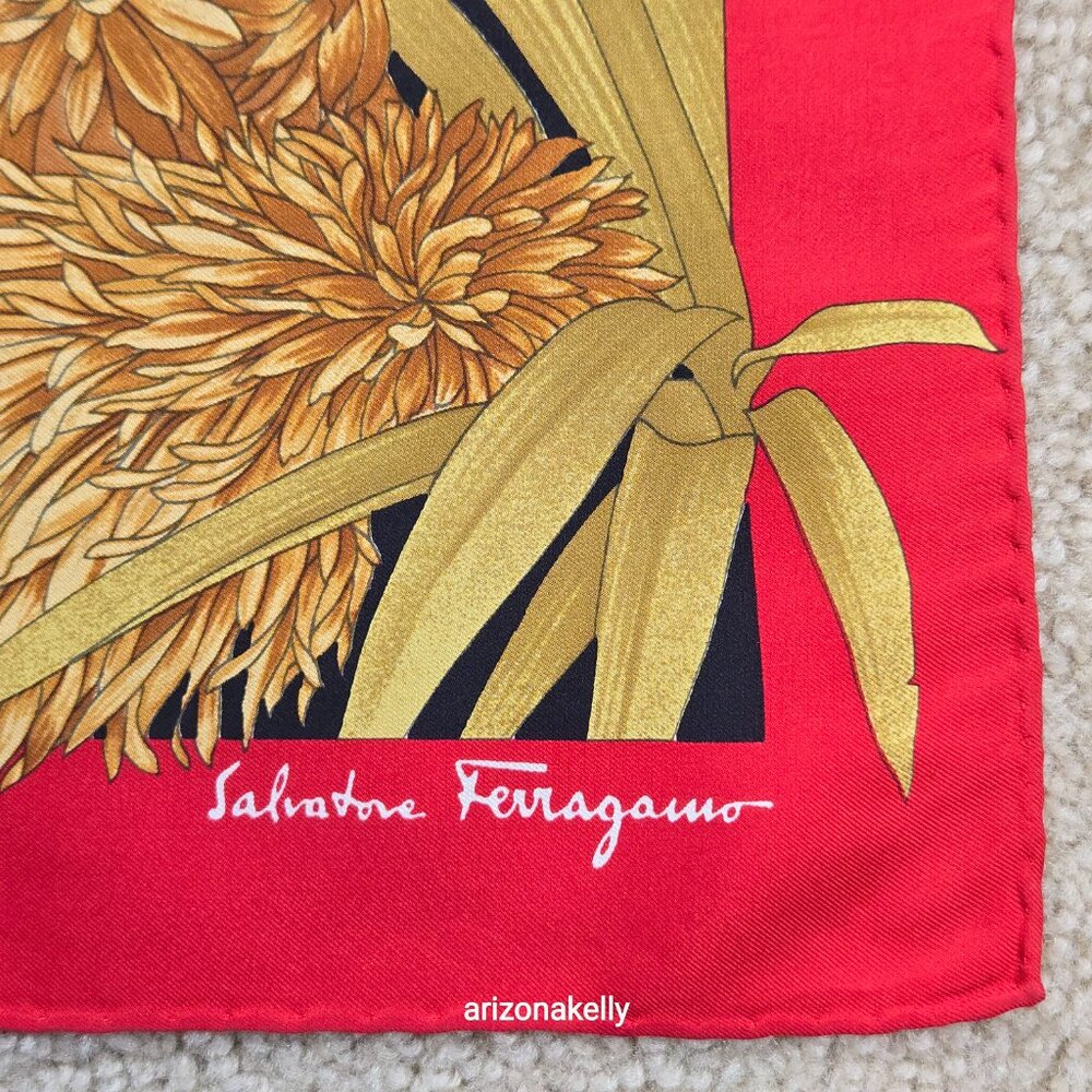 Salvatore Ferragamo Silk Scarf Big Cats Lion Tiger Fox Bird Leopard Floral - Picture 6 of 14